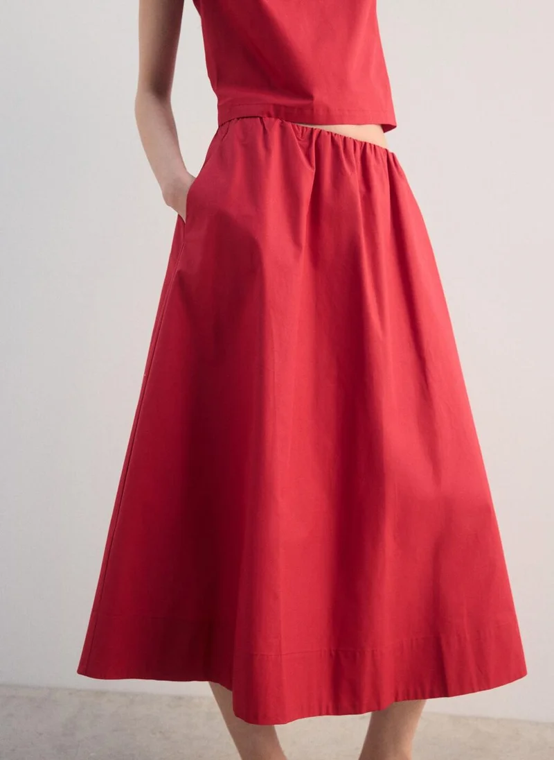 Midi cotton skirt with pleats